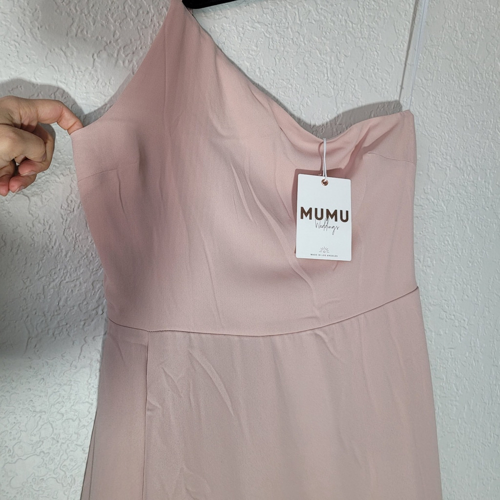 New Show Me Your Mumu Shannon One Shoulder Dress Dusty Blush Crisp Women's Large - Picture 6 of 12